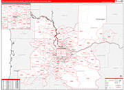 Portland-Vancouver-Hillsboro Metro Area Wall Map Red Line Style